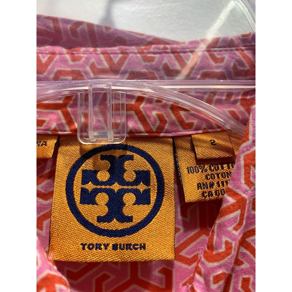 Tory Burch Button Down Long Sleeve Shirt Anchor Print Red Size 2‎